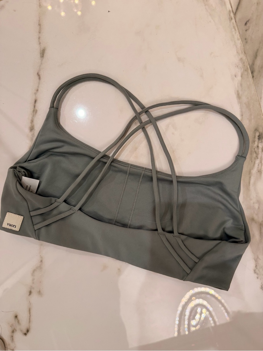 VUORI Strappy Wire-Free Bralette in Sage Green Size Small